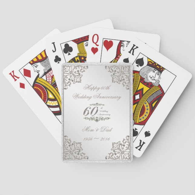 Glitter 60th Diamond Wedding Anniversary Poker Cards (Back)