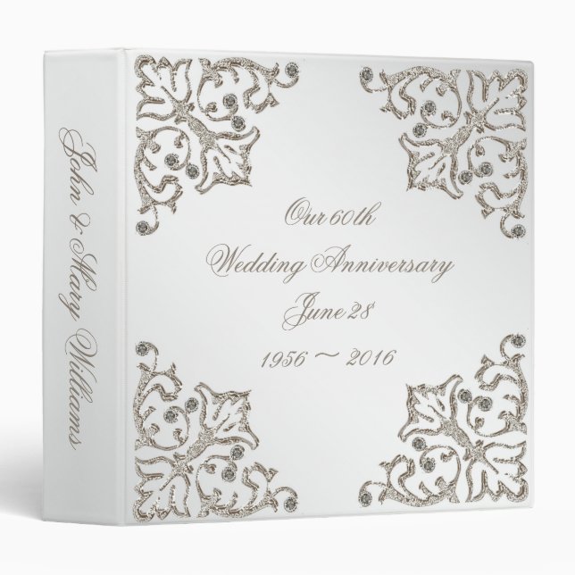 Glitter 60th Wedding Anniversary 1.5" Binder (Front/Spine)