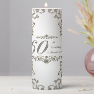 Glitter 60th Wedding Anniversary 3x6 Pillar Candle