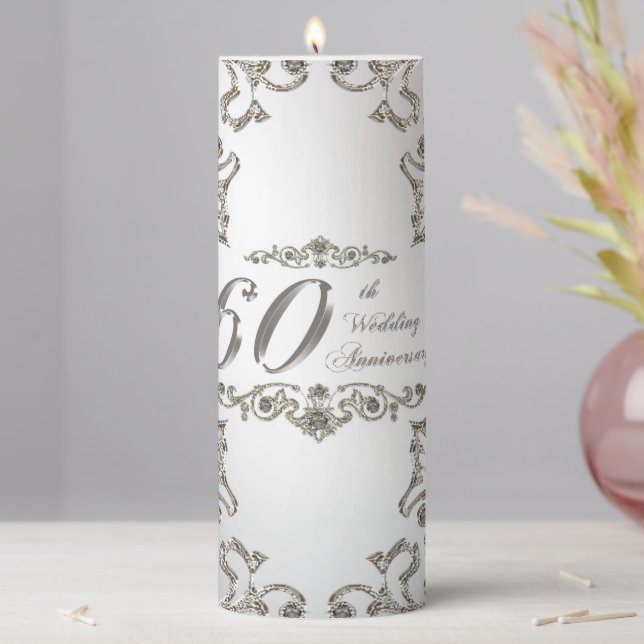 Glitter 60th Wedding Anniversary 3x6 Pillar Candle (In Situ)