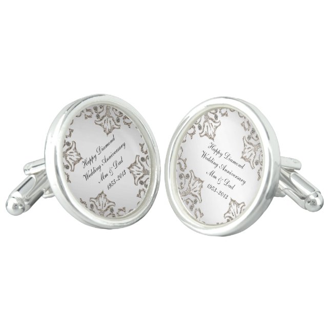 Glitter 60th Wedding Anniversary Cufflinks (Angled)