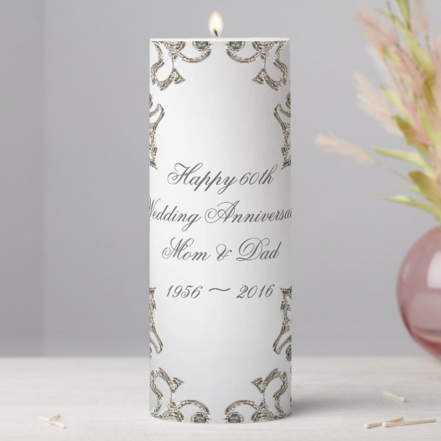 Glitter 60th Wedding Anniversary Pillar Candle (In Situ)
