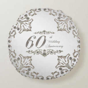Glitter 60th Wedding Anniversary Round Pillow