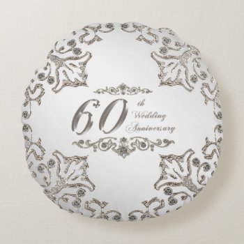 Glitter 60th Wedding Anniversary Round Pillow by Digitalbcon at Zazzle