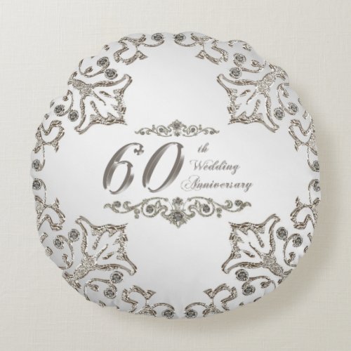 Glitter 60th Wedding Anniversary Round Pillow