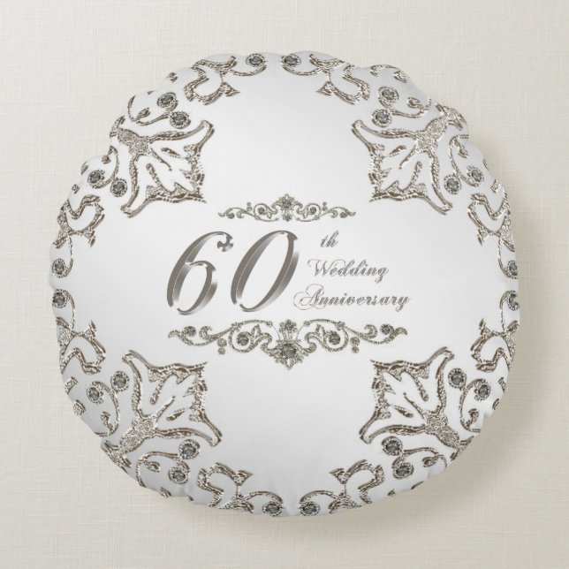 Glitter 60th Wedding Anniversary Round Pillow (Front)