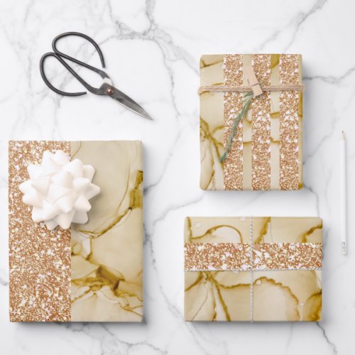 Glitter Abstract Beige Brown Ink Ark Wrapping Paper Sheets