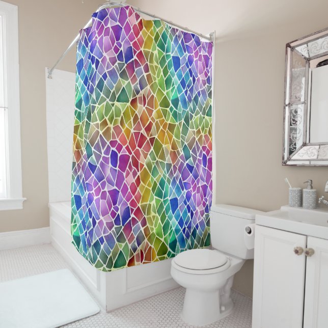 Glitter Abstract Geometric Octagon Shower Curtain (In Situ)