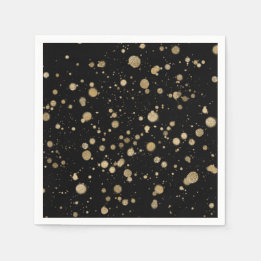 Glitter Abstract Paint Splatter Dots Gold Black Napkins