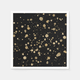Glitter Abstract Paint Splatter Dots Gold Black Napkins