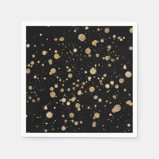 Glitter Abstract Paint Splatter Dots Gold Black Napkins (Front)