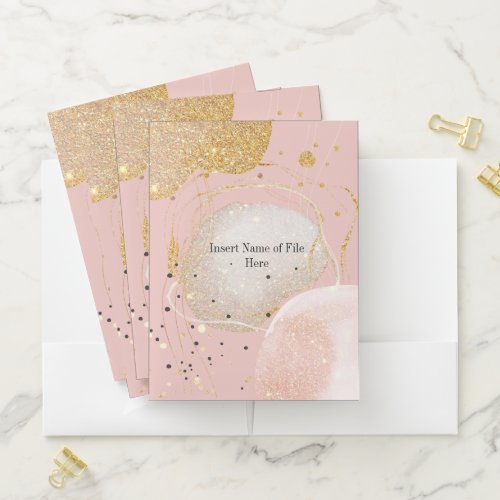 Glitter abstract shapes modern pink gold shimmer pocket folder