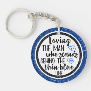 Glitter Acrylic Love Thin Blue Line Police Keychai Keychain