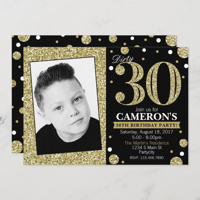 Glitter Adult Milestone Birthday Photo Invitation (Front/Back)