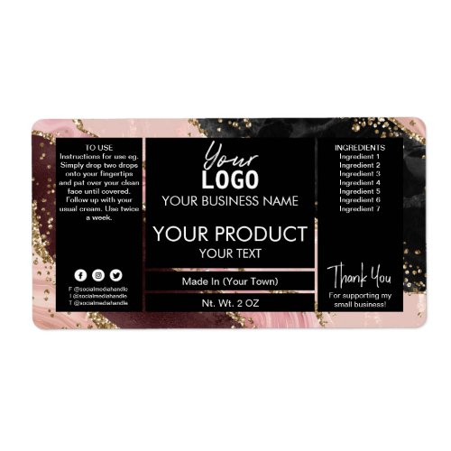 Glitter Agate Black And Rose Gold Product Labels