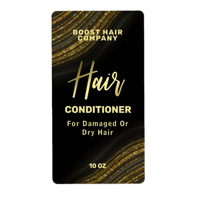 Glitter Agate Black Gold Hair Care Product Labels (Front)
