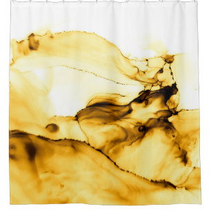 Glitter Alcohol Ink Art.  Japanese Ink Style. Beig Shower Curtain