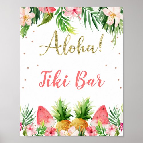Glitter Aloha Floral Fruit Birthday Party Poster