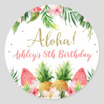 Glitter Aloha Tropical Floral And Fruit Birthday  Classic Round Sticker