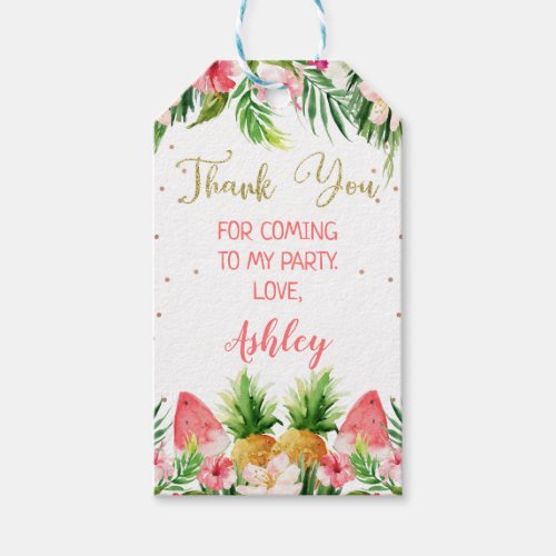 Glitter Aloha Tropical Floral And Fruit Birthday  Gift Tags