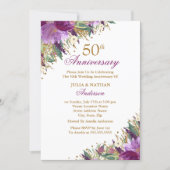 Glitter Amethyst Purple Floral 50th Anniversary Invitation (Front)