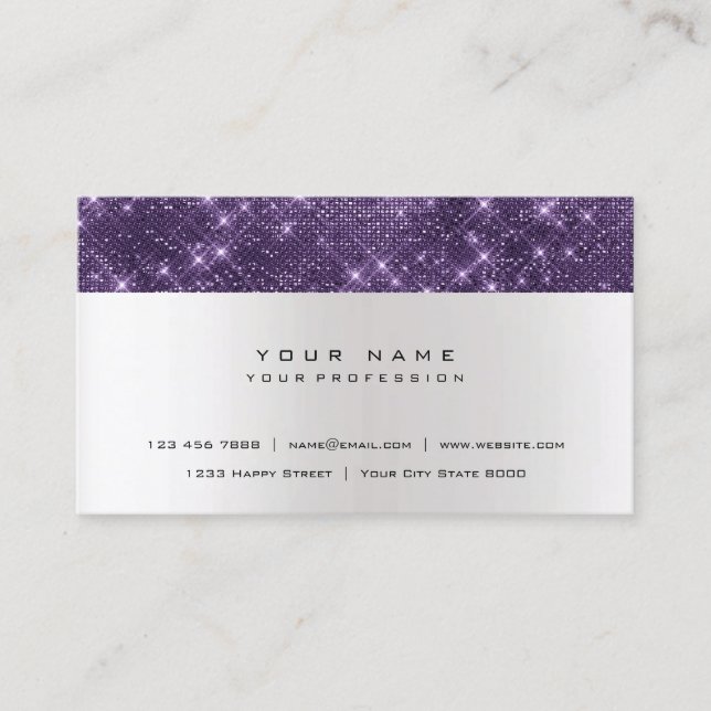 Glitter Amethyst Purple Gray Silver Urban Shimmer Business Card (Front)