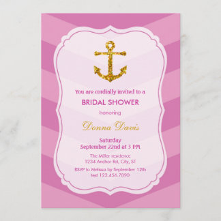 Glitter Anchor Nautical Bridal Shower Invitation