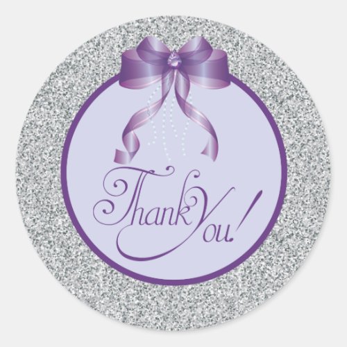 Glitter and Bow Thank You Stickers