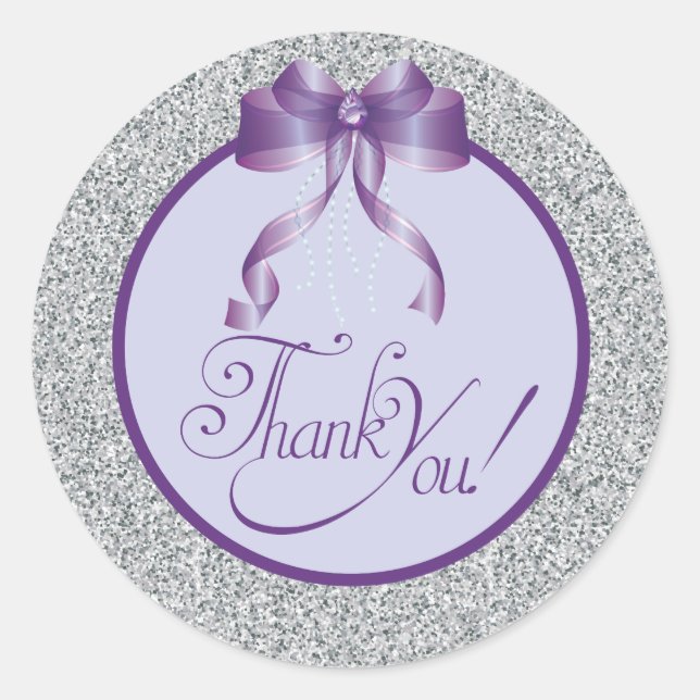 Glitter and Bow, Thank You Stickers (Front)