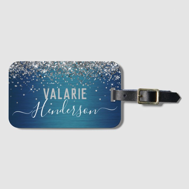 Glitter and Brushed Metal Monogram Luggage Tag (Front Horizontal)