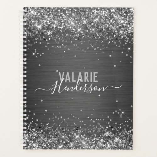 Glitter and Brushed Metal Monogram Planner