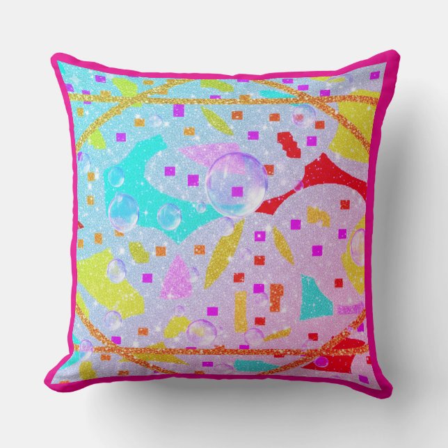 GLITTER AND BUBBLES DESIGN PASTELS ART THROW PILLOW (Front)