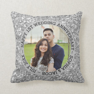 Glitter And Custom Photo Throw Pillow