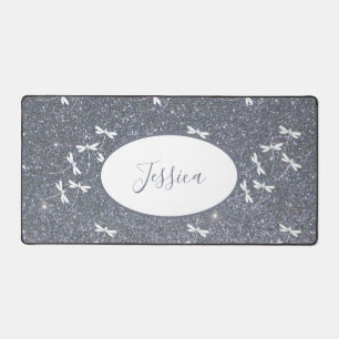 Glitter and dragonflies personalized  desk mat
