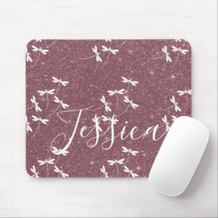 Glitter and dragonflies personalized mouse pad