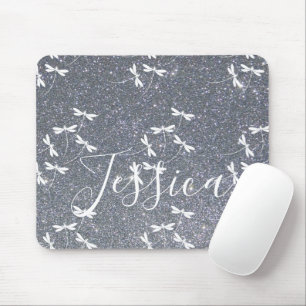 Glitter and dragonflies personalized mouse pad