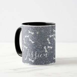 Glitter and dragonflies personalized mug