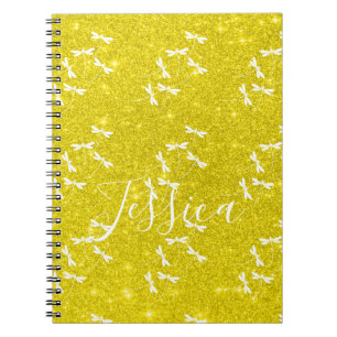 Glitter and dragonflies personalized notebook