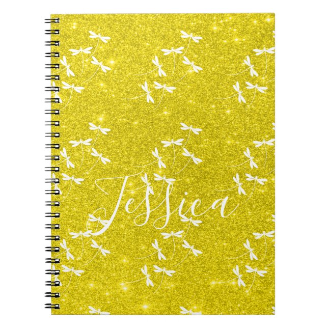Glitter and dragonflies personalized  notebook (Front)