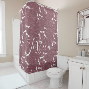 Glitter and dragonflies personalized shower curtain