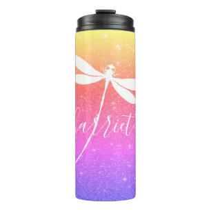 glitter and dragonfly personalized thermal tumbler