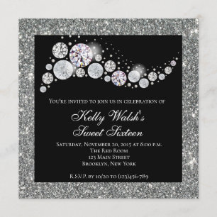 Glitter and Glam Diamond Sweet 16 Invitation
