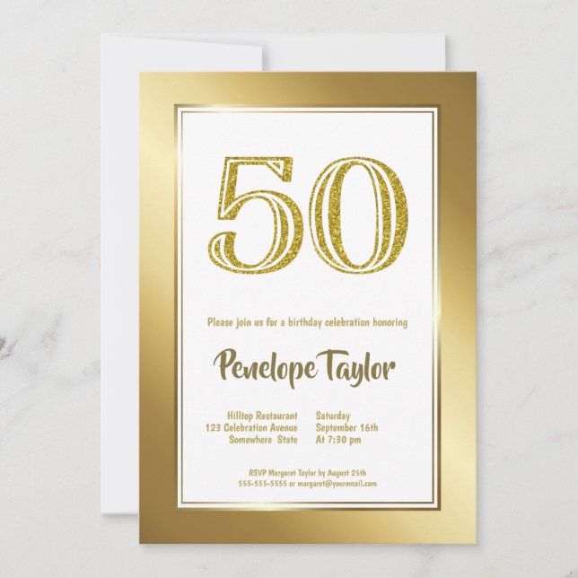 Glitter and Gold 50th Birthday Party Invitation (Front)