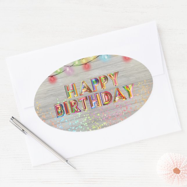 Glitter and Lights Happy Birthday   Oval Sticker (Envelope)