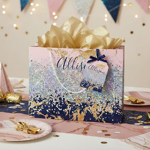 Glitter and marble personalized  large gift bag