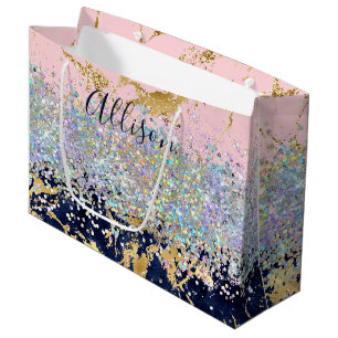 Glitter and marble personalized  large gift bag