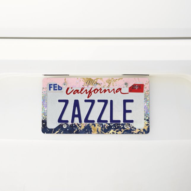 Glitter and marble personalized license plate frame (On Car)