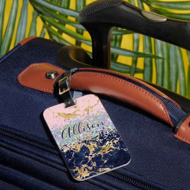Glitter and marble personalized  luggage tag (Front Insitu 1)