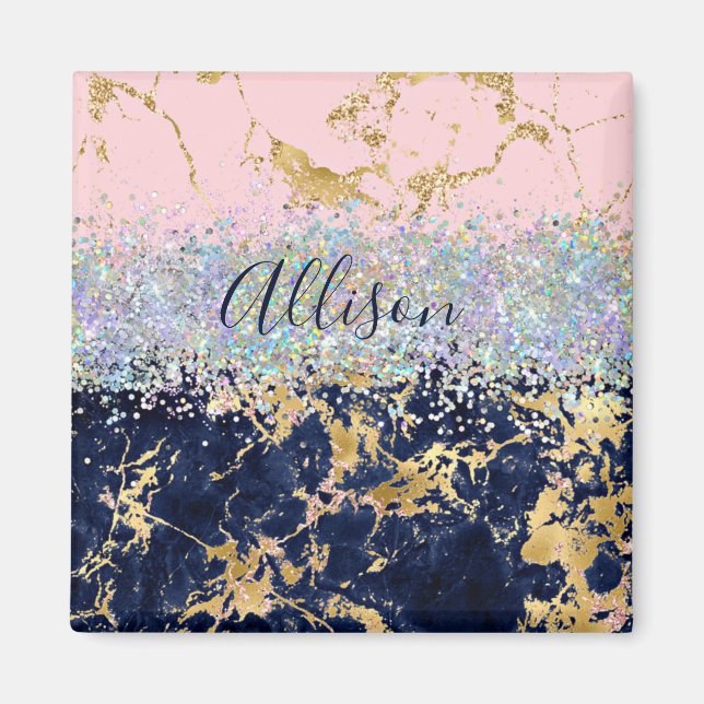 Glitter and marble personalized  magnet (Front)