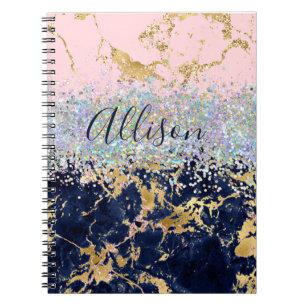 Glitter and marble personalized notebook